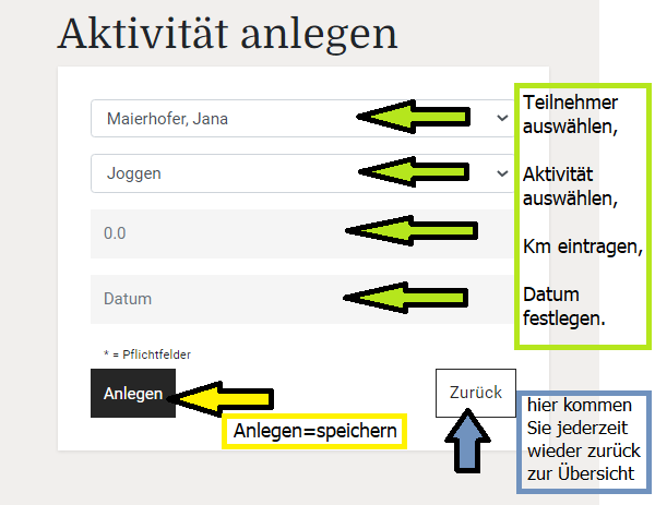 Aktiv anlegen Pfeile