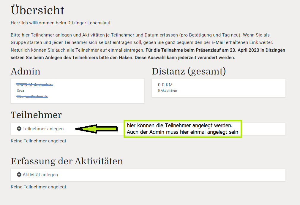 Uebersicht teilnehmer anlegen